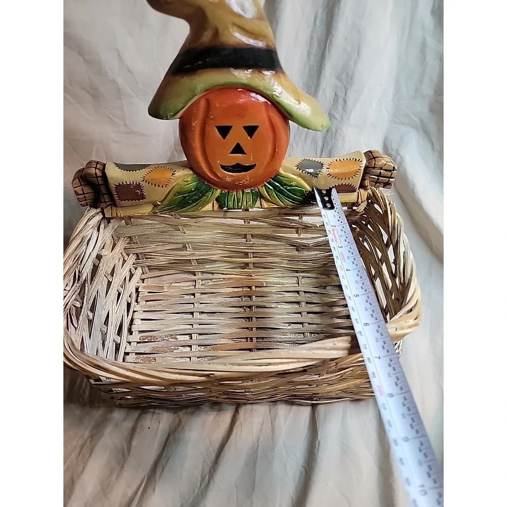 Pumpkin Basket Wood‎ and Woven Wicker Scarecrow Pumpkin Fall Autumn Decor 12